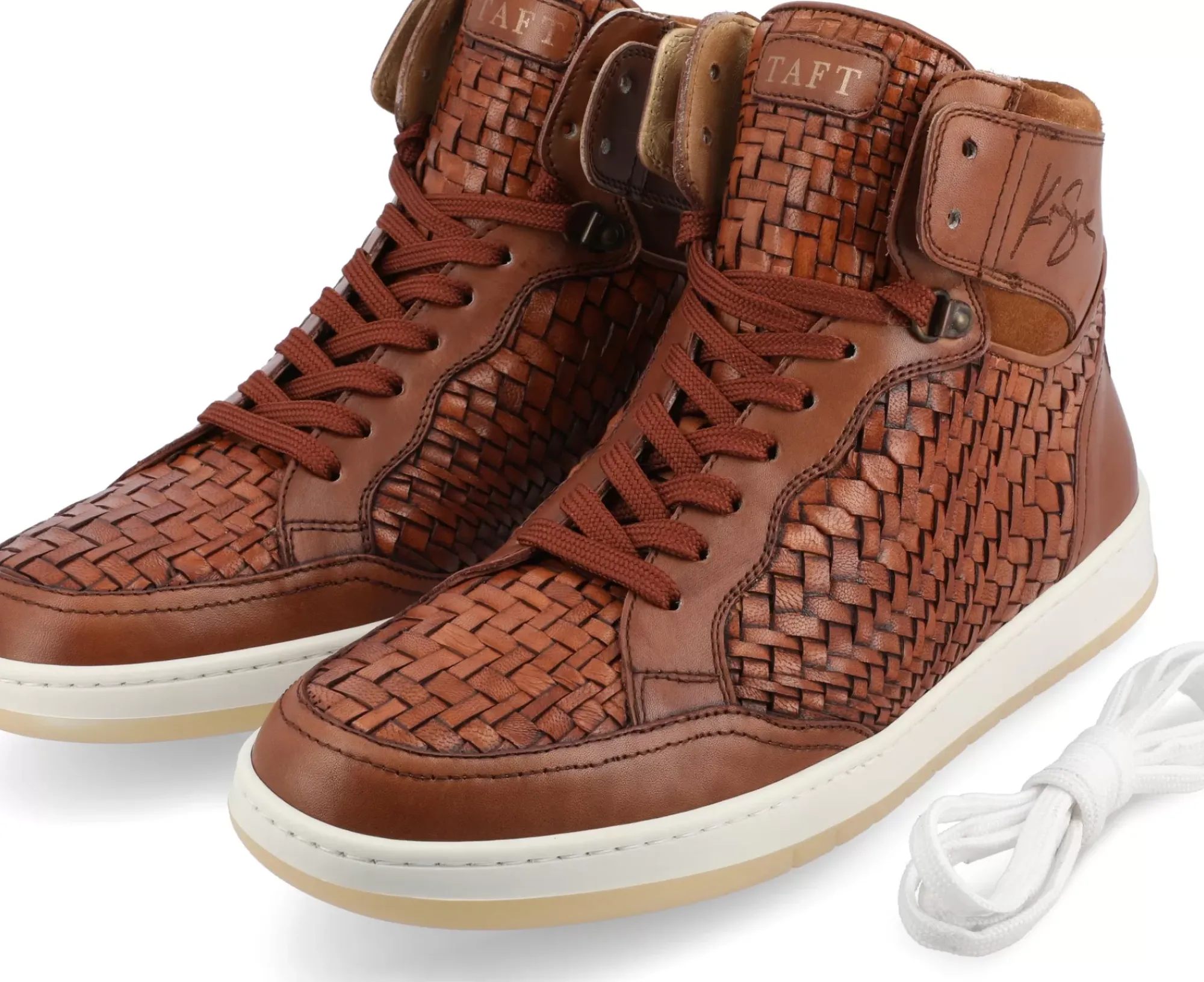 Store TAFT Rapido Brown Leather Sneakers - Brown Woven |