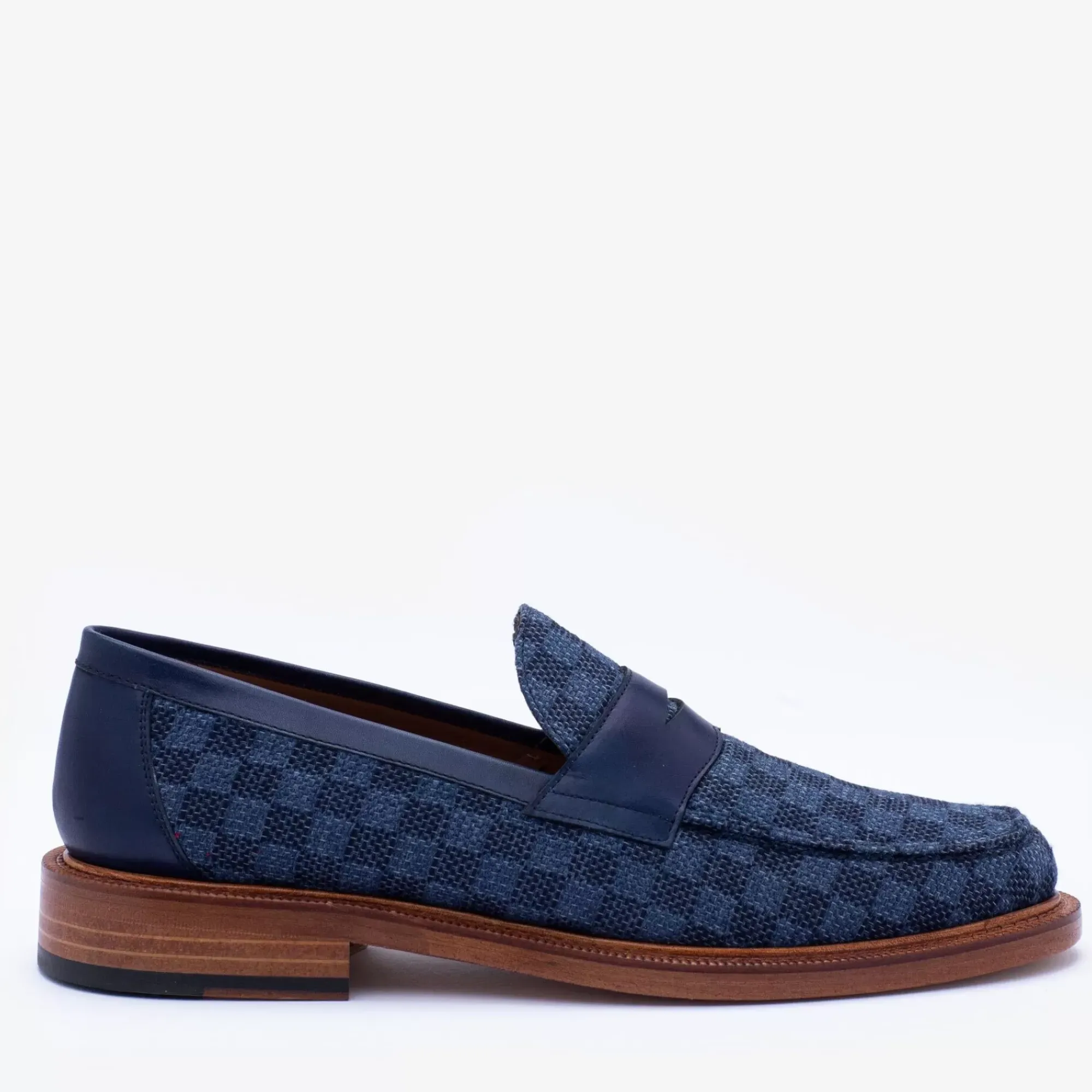 Store TAFT The Fitz Loafer In Blue Check - Blue Loafers |