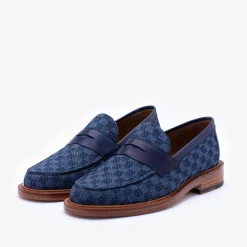 Store TAFT The Fitz Loafer In Blue Check - Blue Loafers |