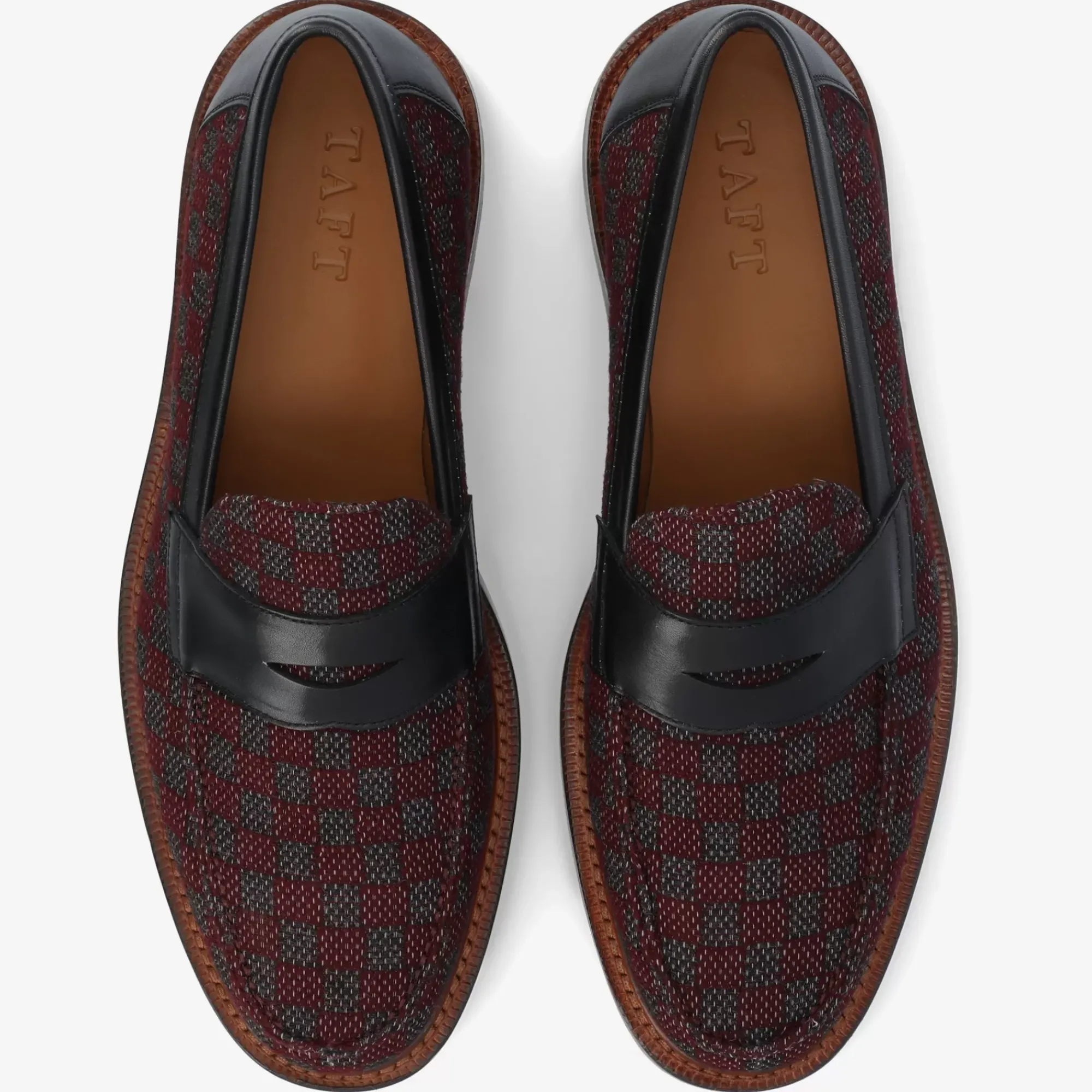 Cheap TAFT The Fitz Maroon Mens Loafers - Maroon Check |