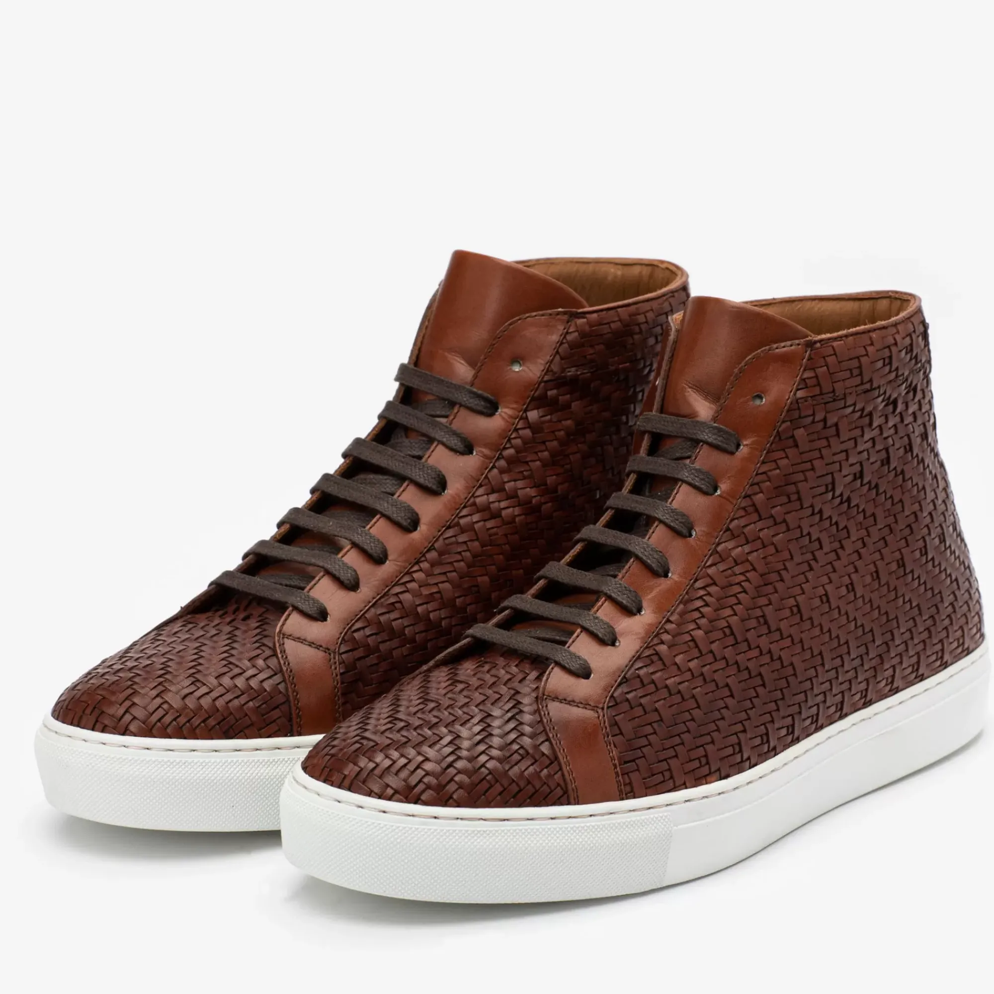 Discount TAFT The Hightop Sneaker In Woven Brown Leather |