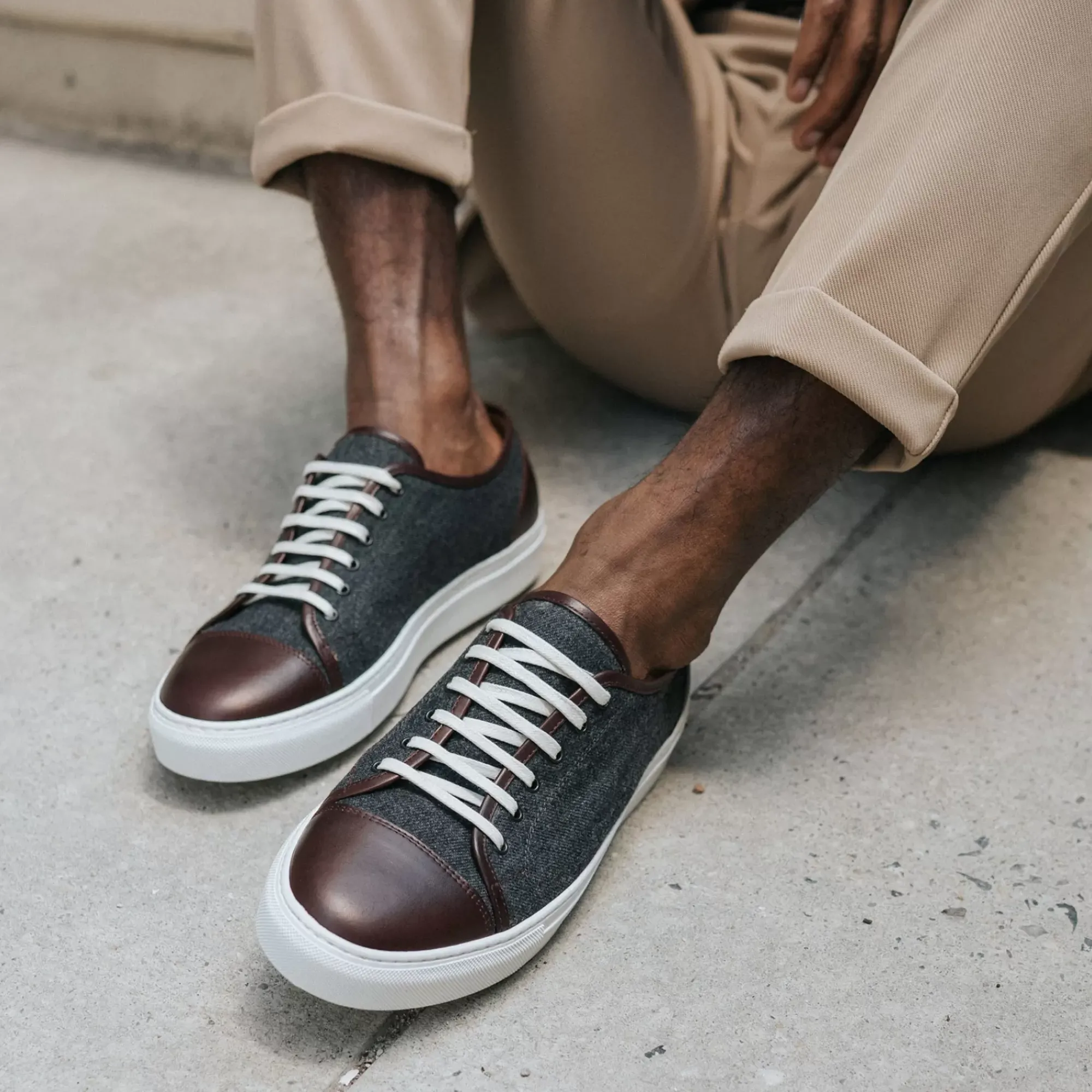 Store TAFT The Jack Sneaker In Grey/Oxblood - Wool Sneakers |