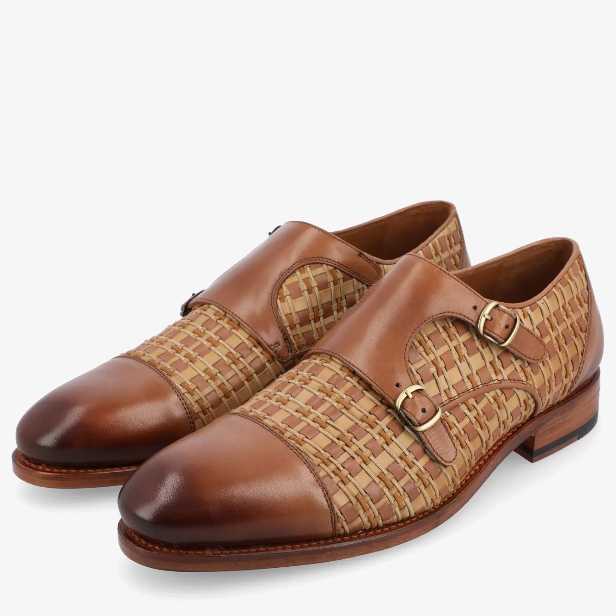 New TAFT The Lucca Monk Strap Shoe In Brown Woven |